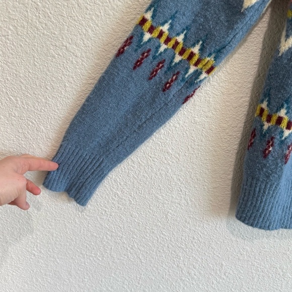 Sundance Catalog Size XS Glencoe Sweater Blue Fair Isle Wool Alpaca Blend Boho - Picture 9 of 9